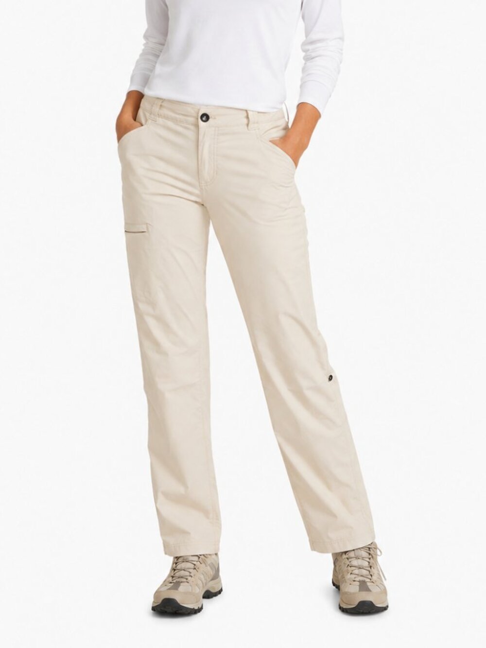 EDDIE BAUER Travex 31" Convertible Pants Cream 8 Nylon Neutral Hiking Gorpcore